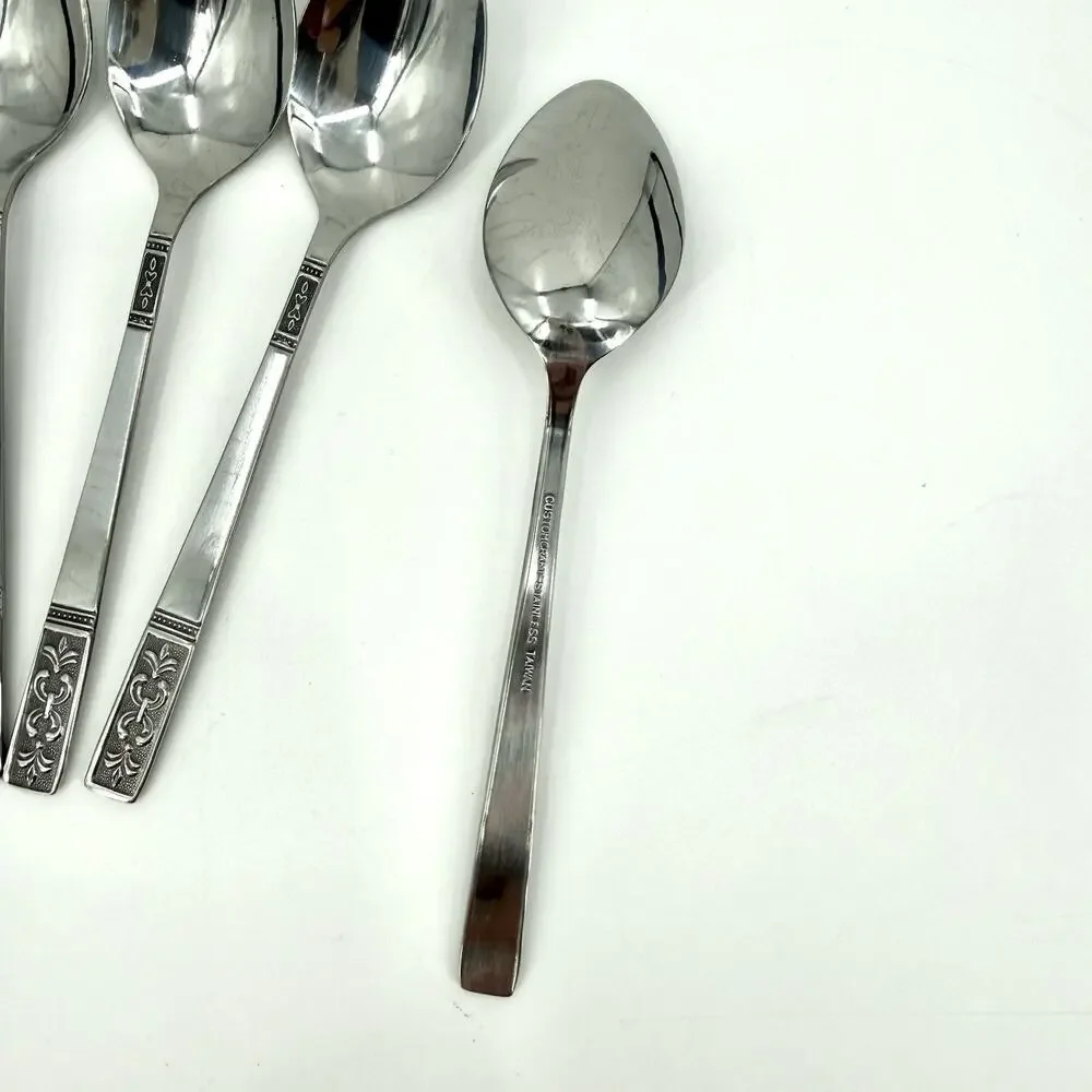 Customcraft Set~8 Stainless Teaspoons CUS3 Taiwan Flatware Silver/Black Accent